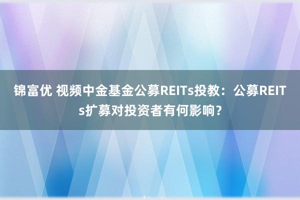 锦富优 视频中金基金公募REITs投教：公募REITs扩募对投资者有何影响？