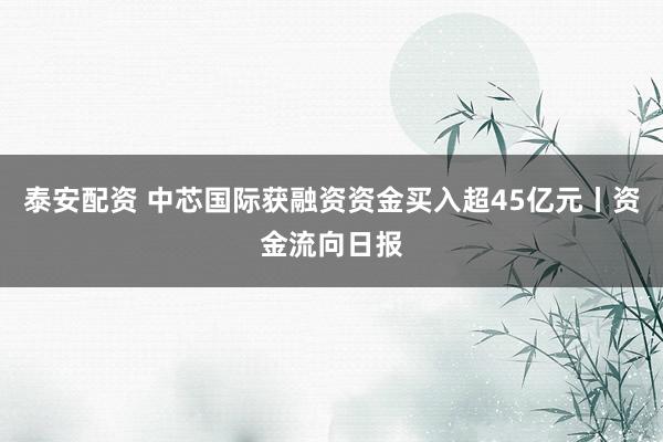 泰安配资 中芯国际获融资资金买入超45亿元丨资金流向日报