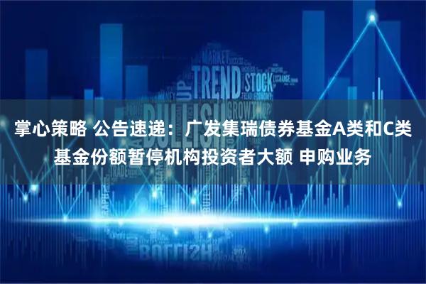 掌心策略 公告速递:广发集瑞债券基金A类和C类基金份额暂停机构投资者大额 申购业务